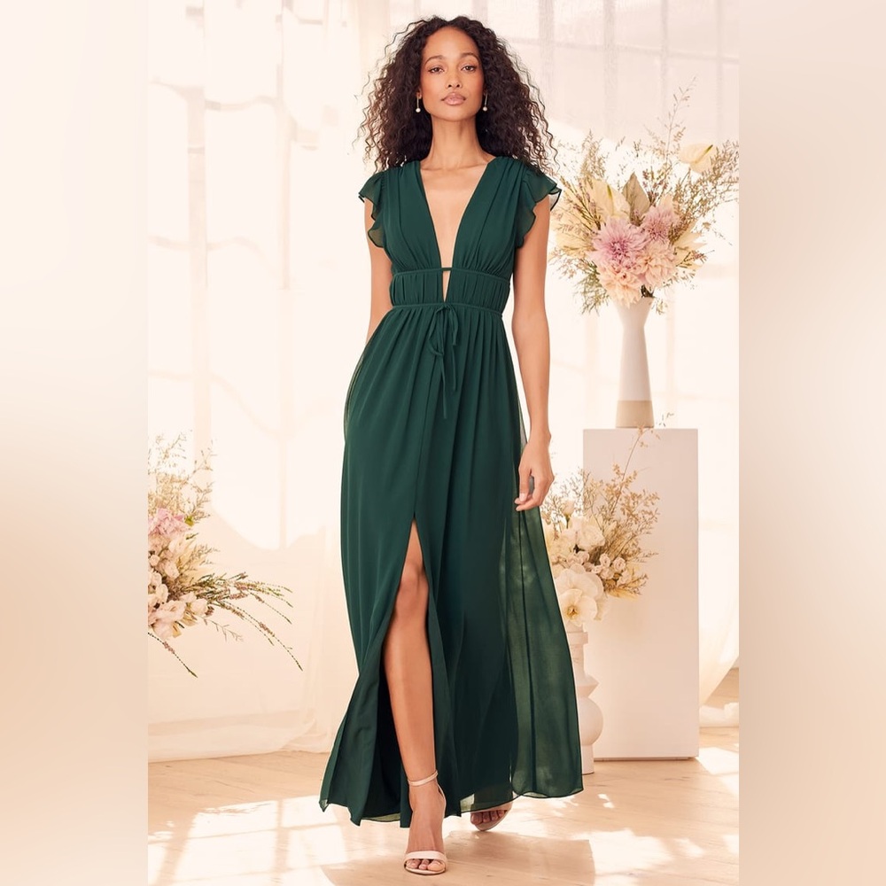 Lulus I'm All Yours Emerald Green Ruffled Maxi Dress - Picture 2 of 8